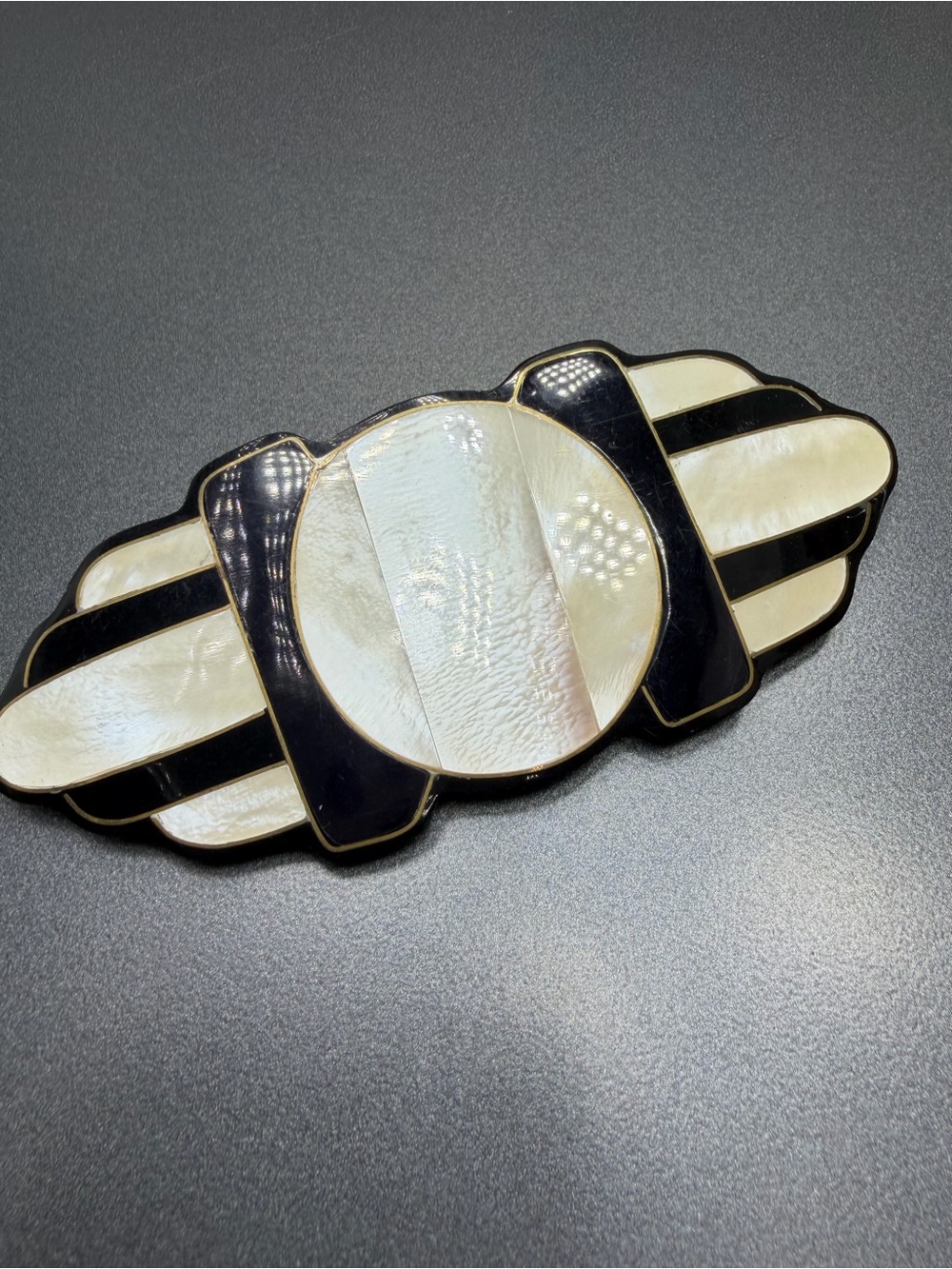 Art Deco Black and Ivory Mother-of-Pearl Brooch #248UB